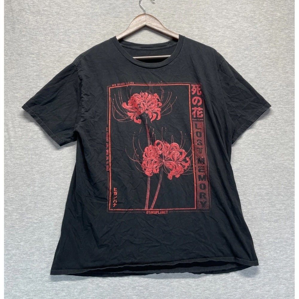 Otaku Planet Japanese Red Spider Lily T Shirt Unisex Medium Black Lost Memory